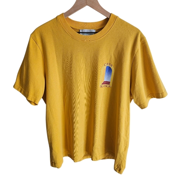 Casablanca Tennis Club L'Arche De Jour Short Sleeve T-Shirt in Citrus - Picture 2 of 9